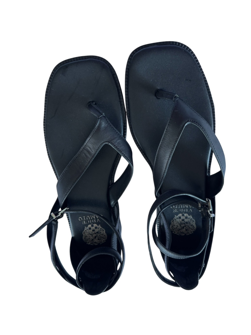 Vince Camuto Women’s Black Leather Ankle-Strap Thong Sandals 8.5 US